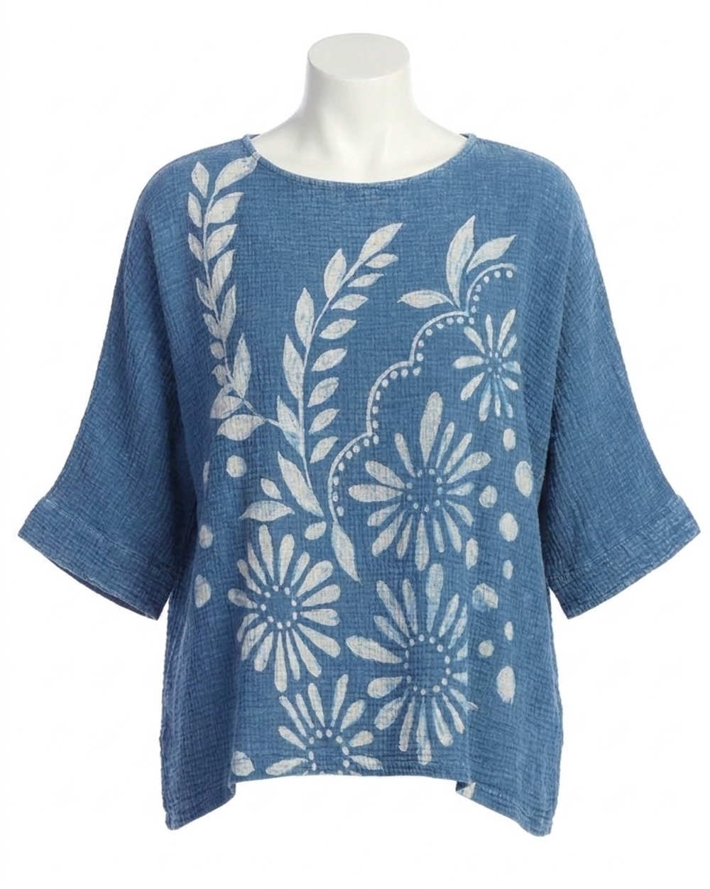 NEW JESS & JANE napoli mineral washed double gauze poncho top in indigo